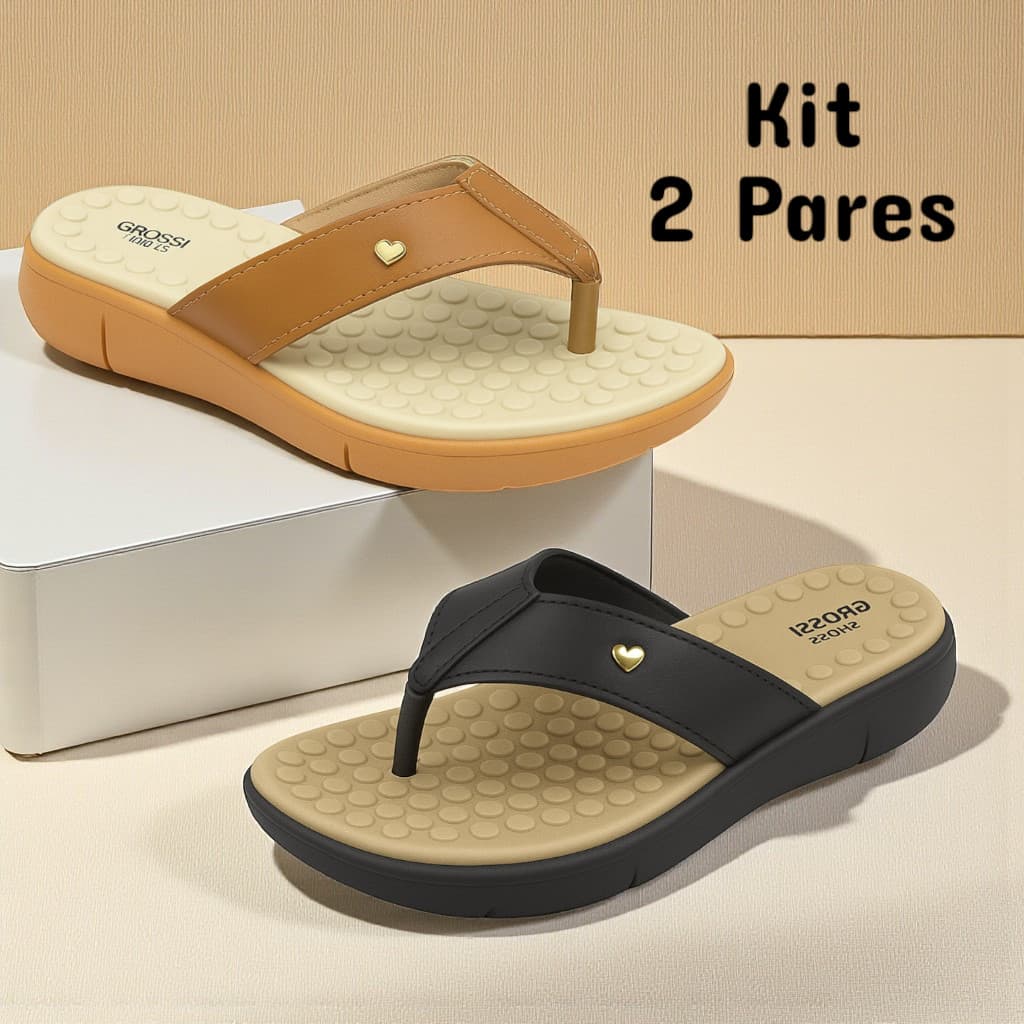 Kit 2 Pares Chinelo Ortopédico Feminino Anatômico Plataforma Confortável Massageador