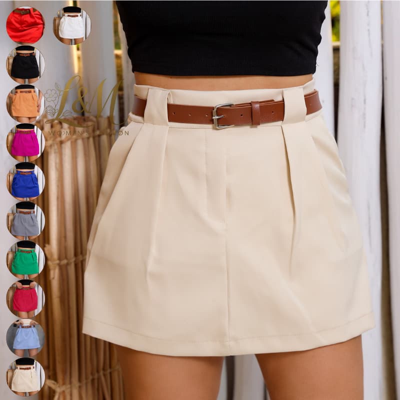 Short Feminino Alfaiataria Saia Social Com Cinto Cintura Alta Com Bolsos P-M-G-GG