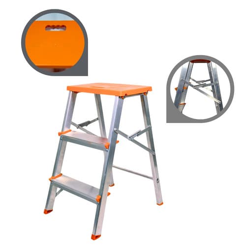 Escada Banqueta Alumínio Forte Tesoura Ágata120kg 03 Degraus