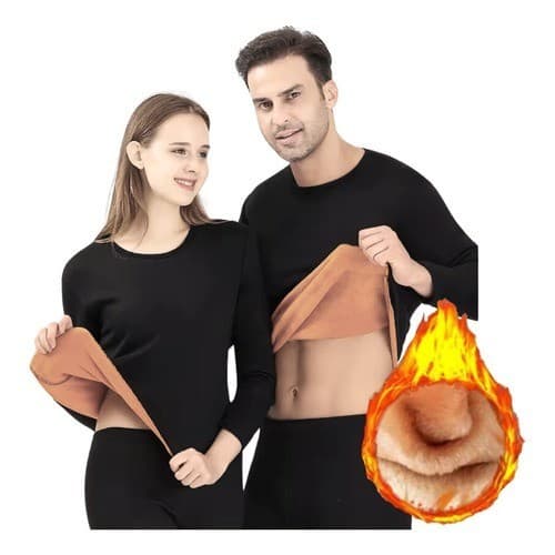 Conjunto Segunda Pele Térmica Calça e Blusa Flanelado Frio Intenso Preto Masculino Feminino Infantil