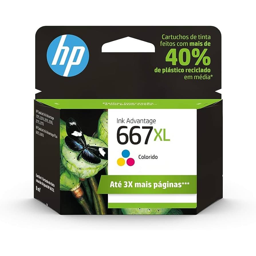 Cartucho HP 667XL Colorido Original (3YM80AL) Para HP DeskJet Ink Advantage