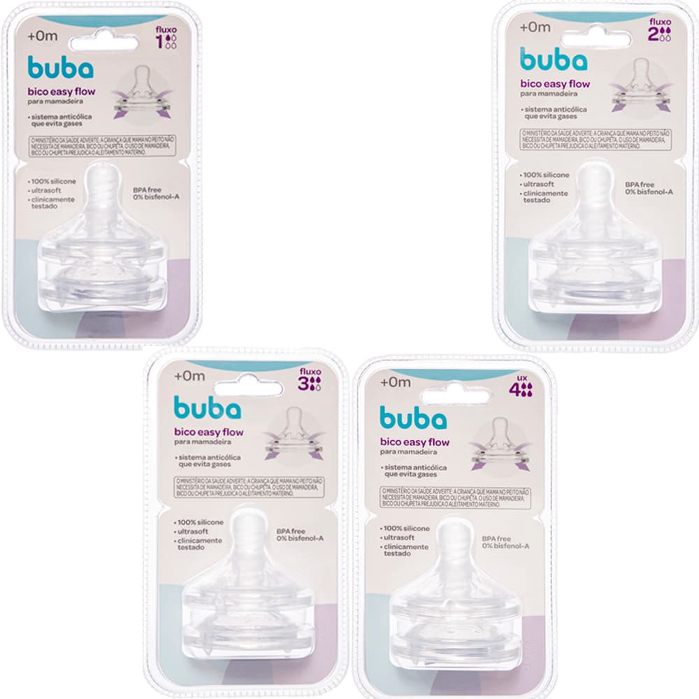 Bico Silicone Para Mamadeira Buba 2 unidades Easy Flow