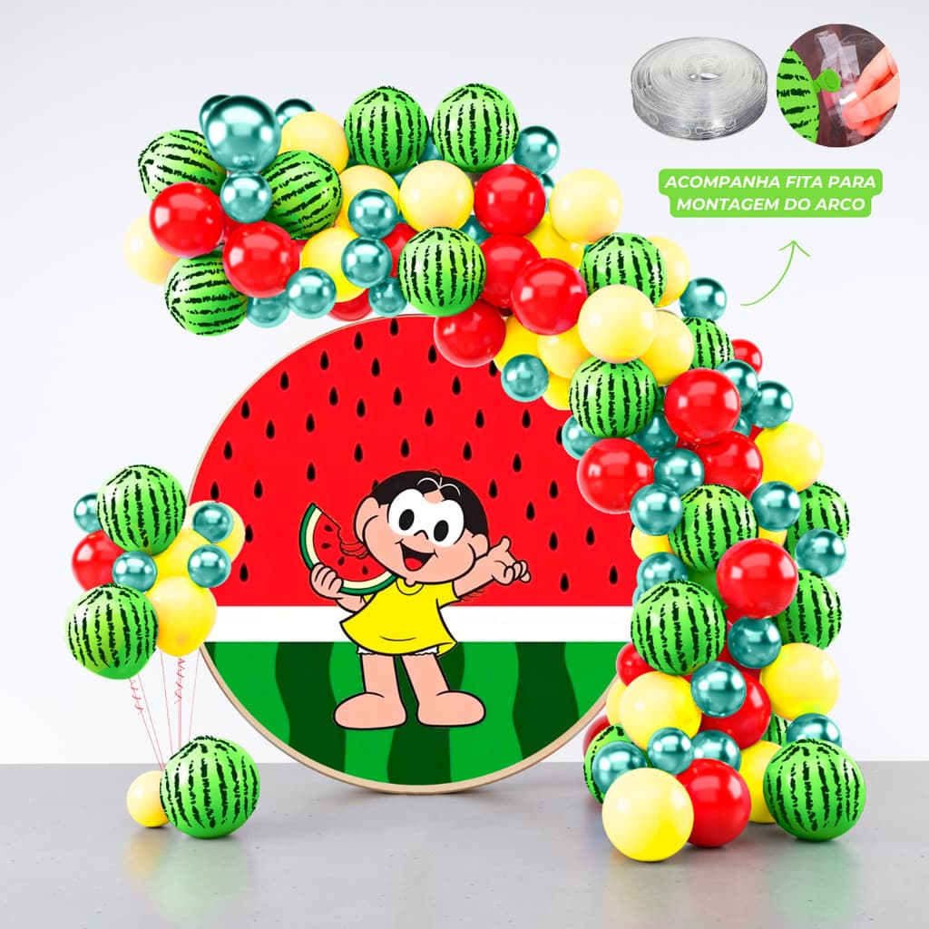 Kit 150 Balões Festa Magali + Fita Arco - Balão Bexiga Liso/Cromado Para Aniversários