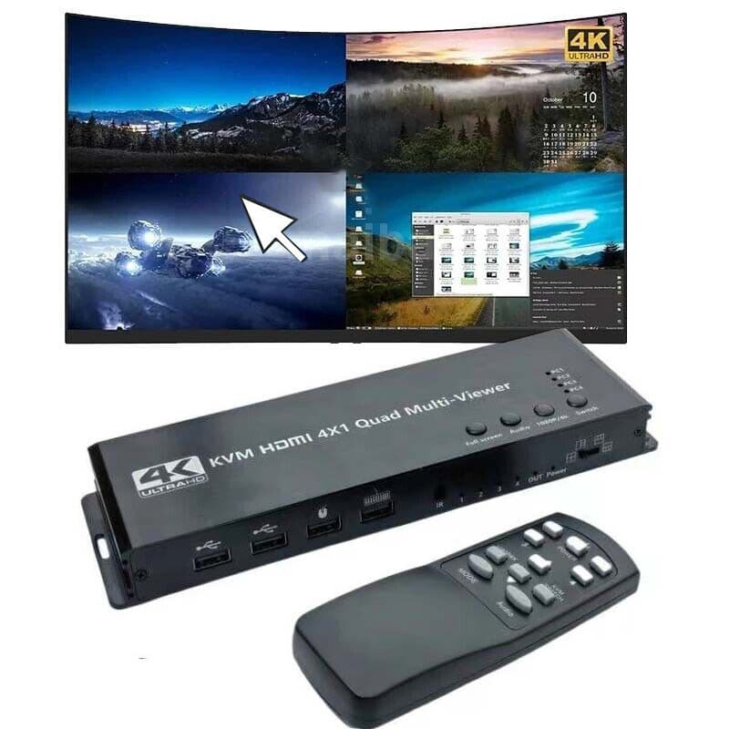 4K 4x1 HDMI Multiviewer 4 Em 1 Saída Interruptor Sem Costura 1080P Quad Screen Multi Viewer KVM-Suporte Teclado USB Mous