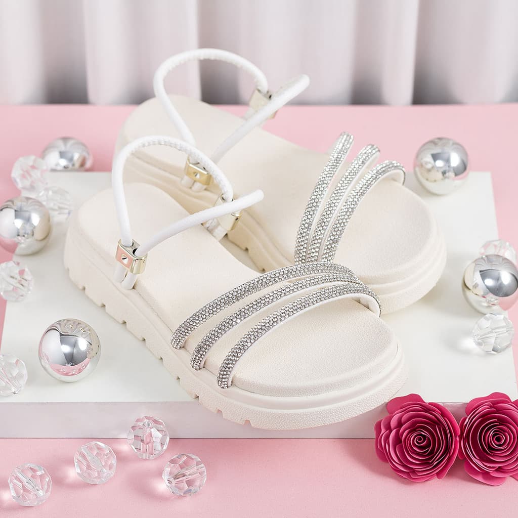 Sandália Infantil Feminina Branca com Strass Brilho e Elegância Casual Confortável