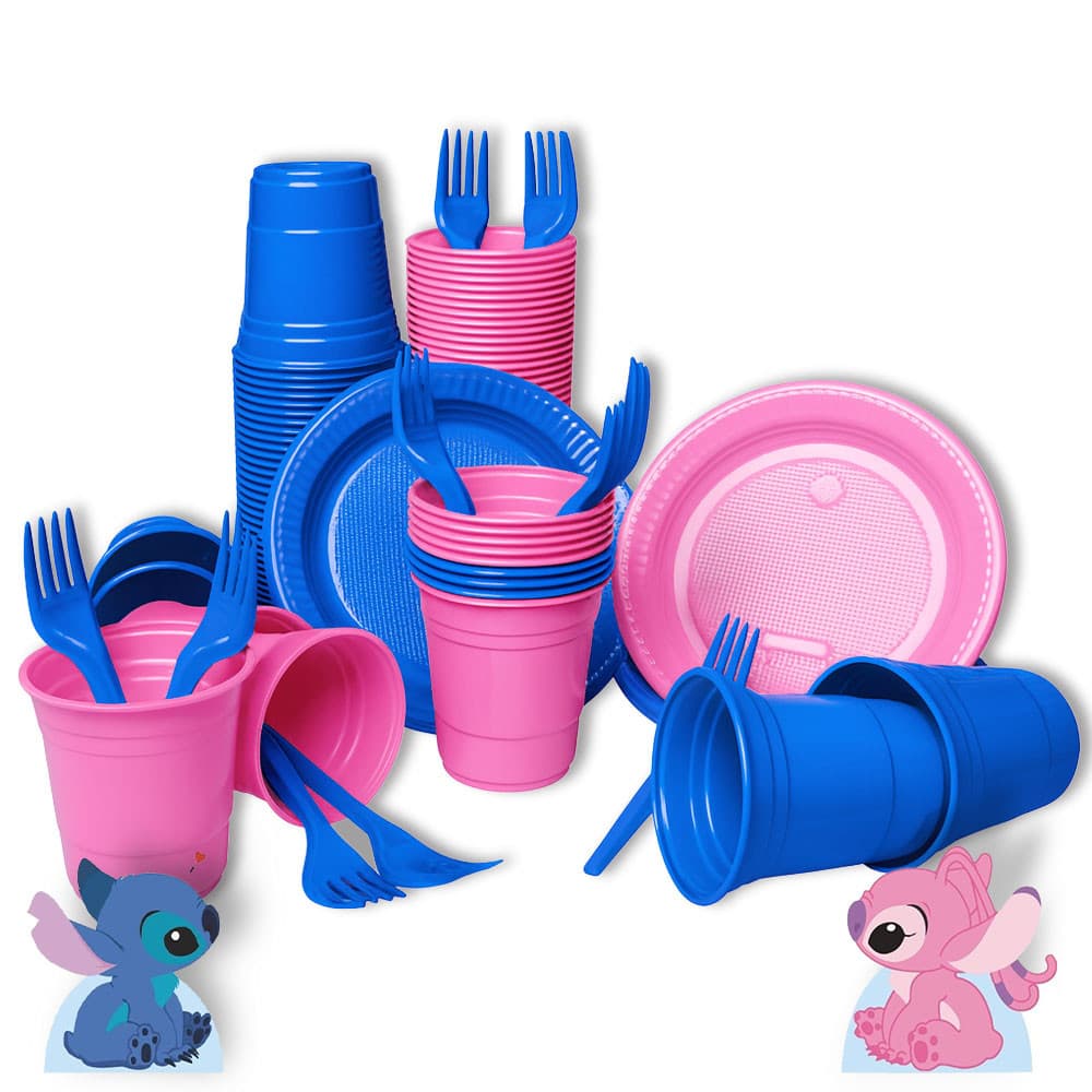 Kit Descartáveis Festa Stich e Angel Para 50 Pessoas