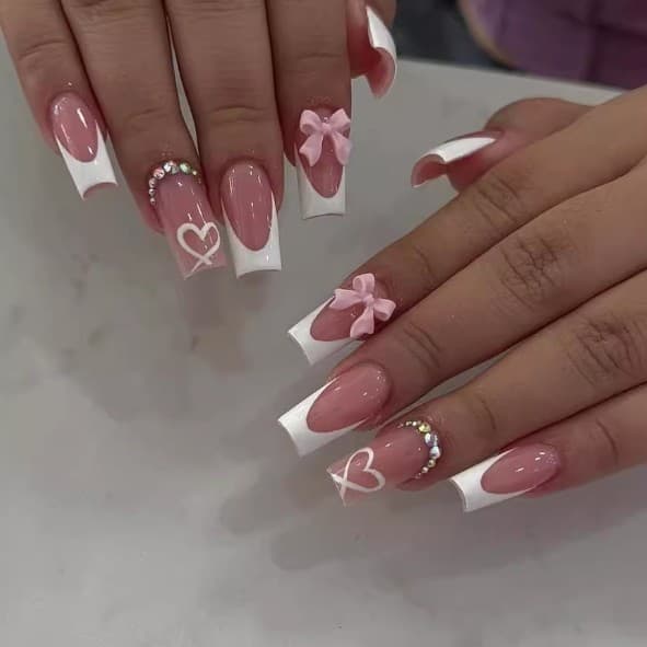 unhas postiças decoradas unha postiça realista quadrado francesinha Com Diamante Cola Francês