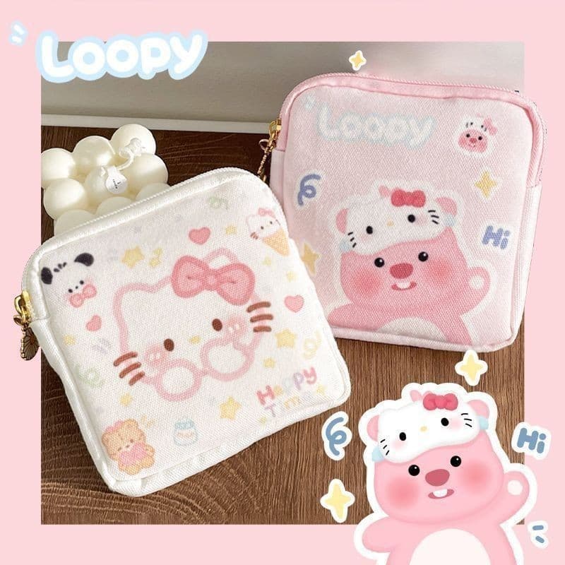 Bonito Dos Desenhos Animados Castor Loopy HelloKitty Absorvente Almofada Bolsa Portátil Grande Capacidade Saco De Armaze