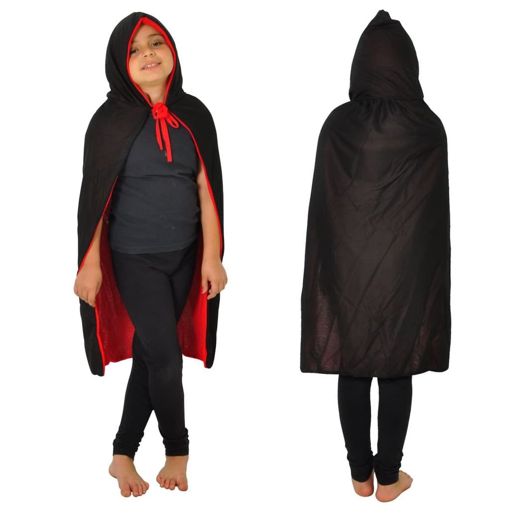 1 Capa Drácula Fantasma Halloween Com Capuz Infantil Festa- Cor Preto e Vermelho