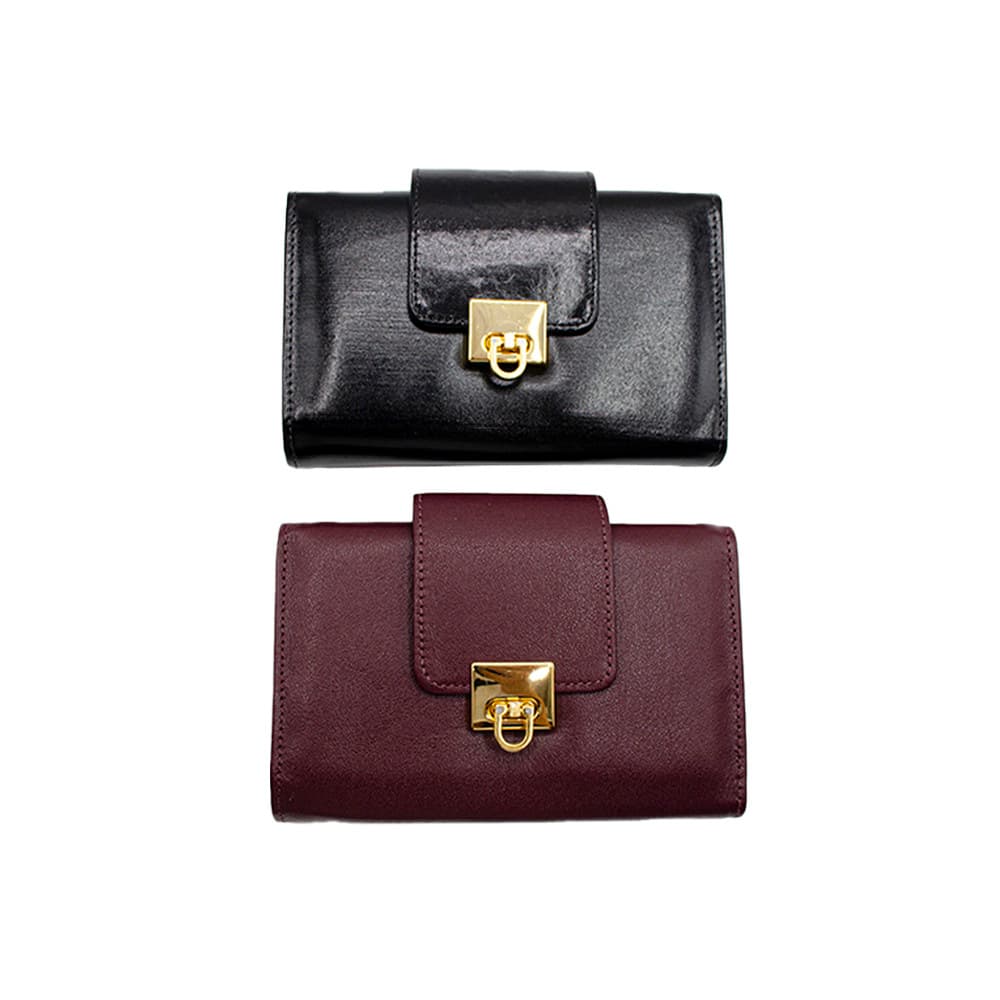 Carteira Feminina Couro Legítimo Fecho Giratório Dourado 7250