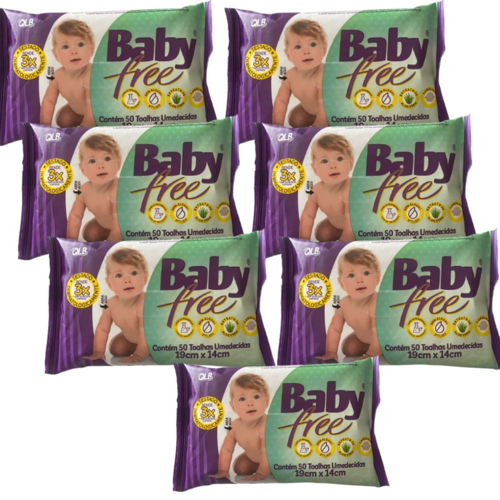 Kit Com 7 Pacotes Baby Free Com 50 Toalhas Umedecidas em Cada Um