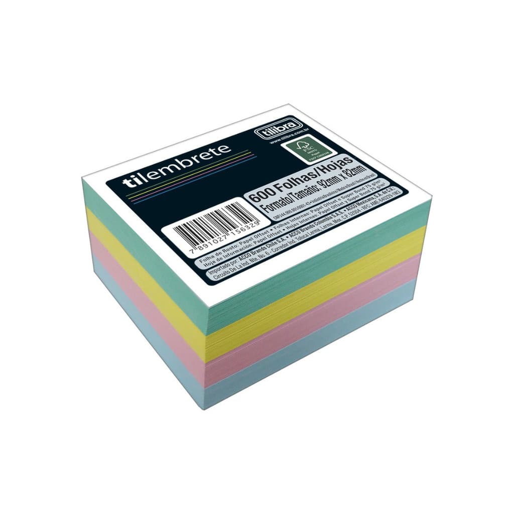 Bloco de notas e anotações tilembrete 4 cores 600 folhas 75 g/m² Tilibra