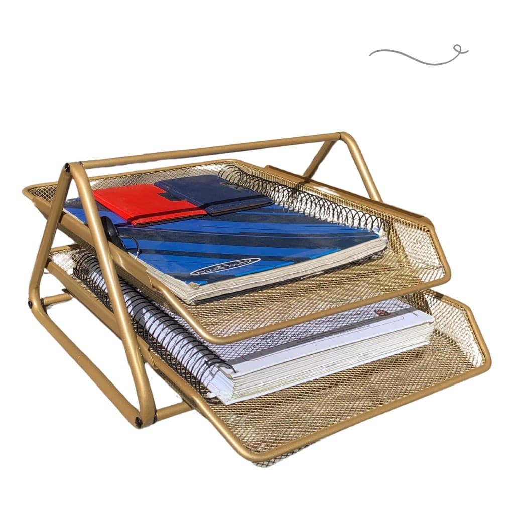 Bandeja Organizadora Dupla de Papel Documentos Dourado