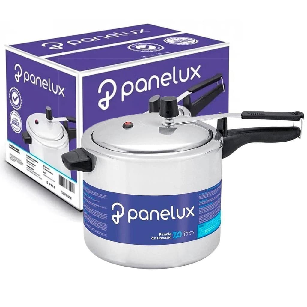 Panela de Pressão 7 Litros Classic Polida Alumínio Fechamento Interno Cabo Alça Baquelite Panelux