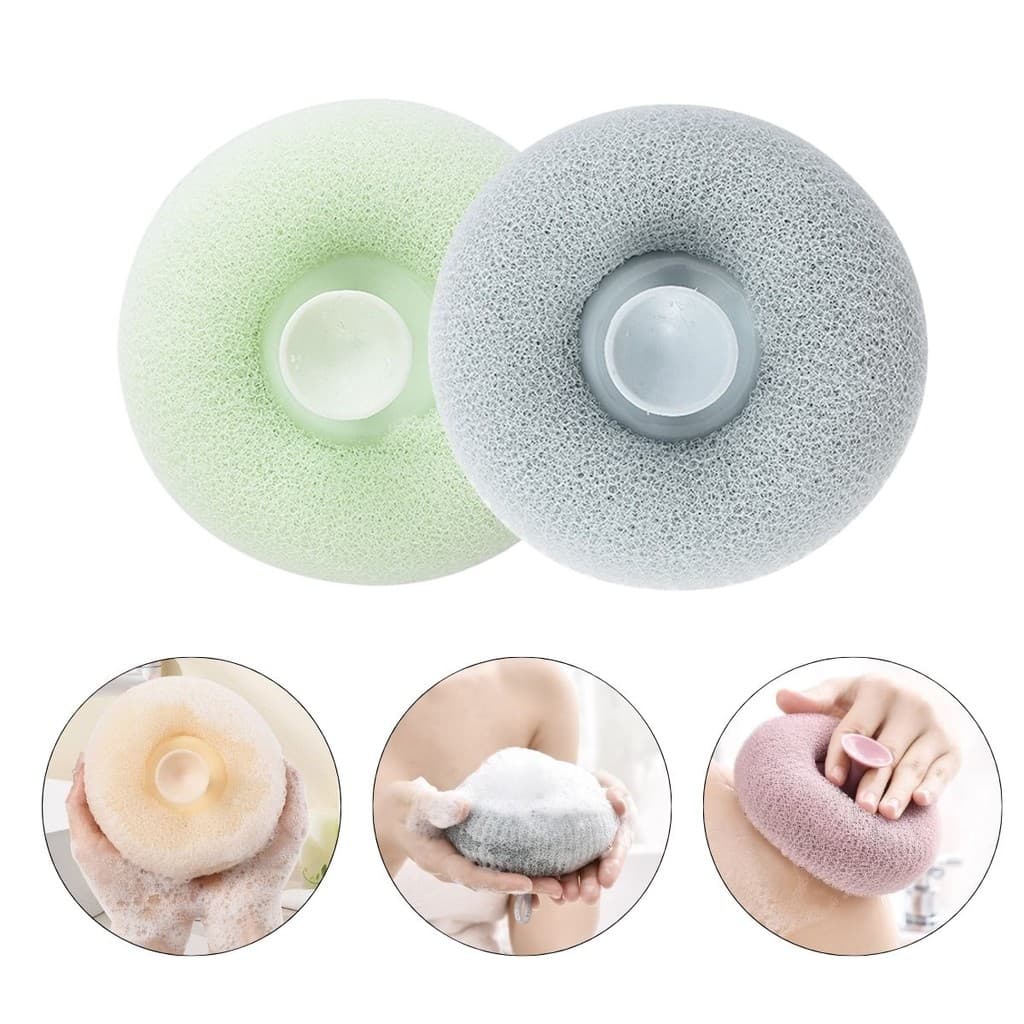 Kit 2 Esponja De Banho Corporal Limpeza De Pele Massagem Esfoliante C/ Ventosa