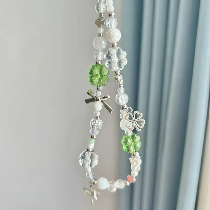 Cordão De Telefone Trevo De Quatro Folhas Da Sorte Y2K Doce Fresco Frisado Corrente Chaveiro Pulseira De Celular Para Pr