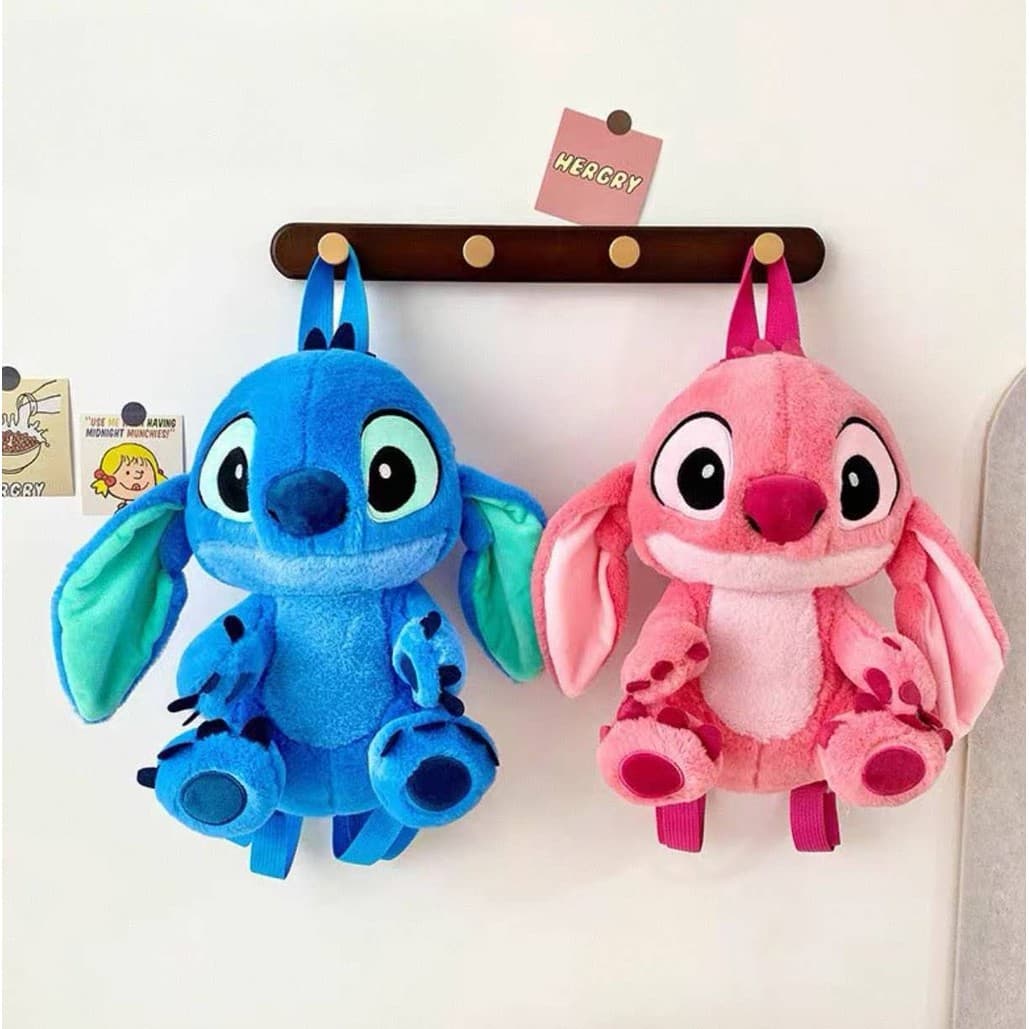 Mochila Stitch de Pelúcia 27cm – Azul e Rosa, Fofinha e Ideal para Crianças e Fãs