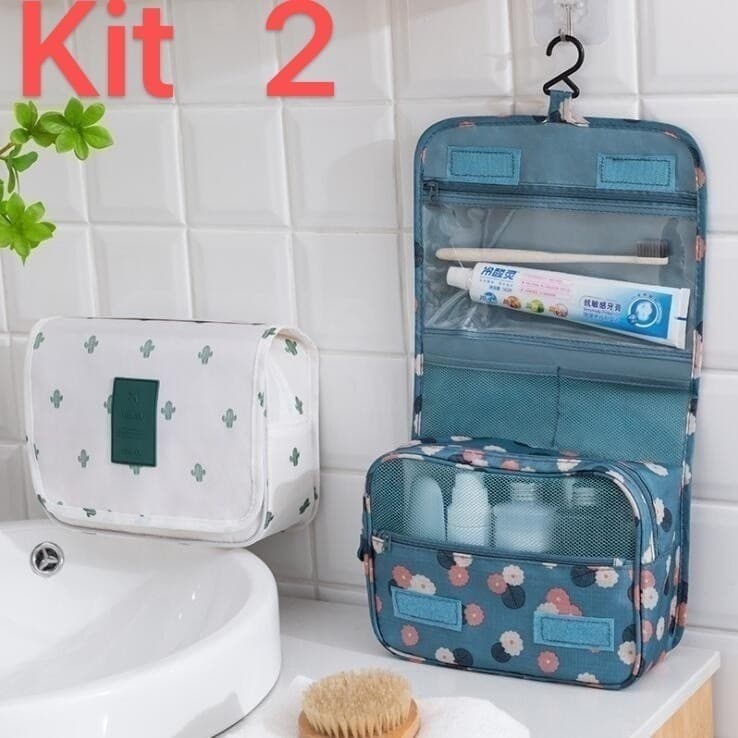 Kit 2 Bolsa de armazenamento de produtos de higiene pessoal para viagem com divisórias
