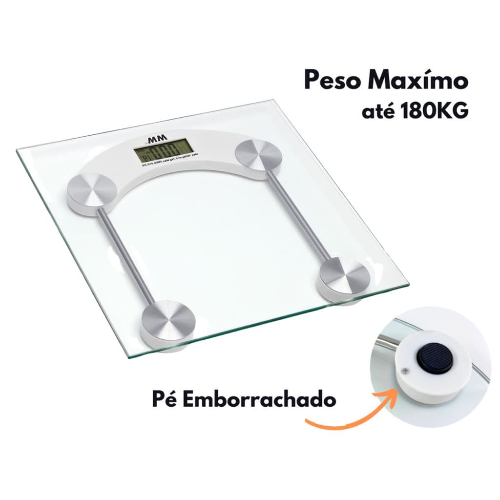 Balança Digital Corporal de Banheiro Quadrada 180kg Vidro Temperado
