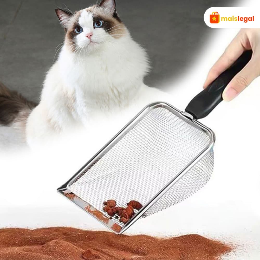 Peneira Higiênica Coletora de Areia para Gatos em Aço Inox Prática e Eficiente