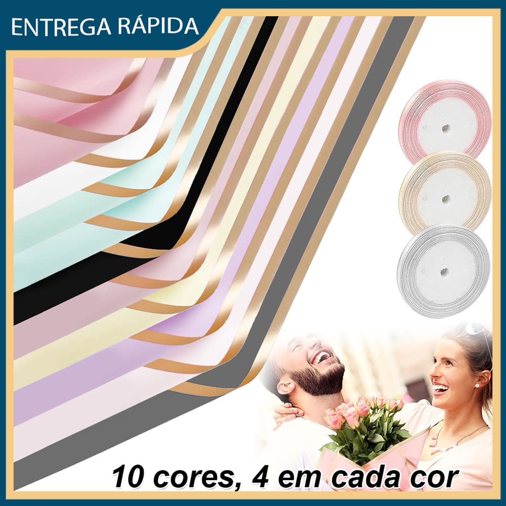 40 cores mistas de papel de embrulho para bouquet papel mate impermeável com fita DIY artesanato casamento aniversário p