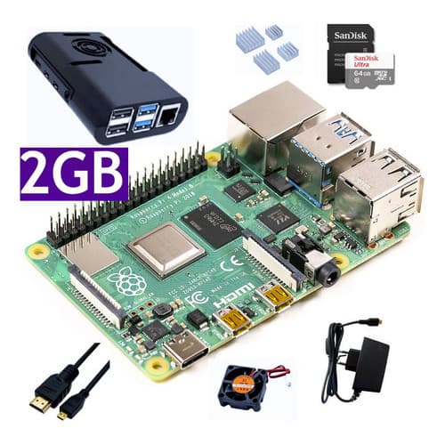Kit Raspberry Pi 4 Pi4 B 2gb Fonte Case Sd64gb + Nota Fiscal