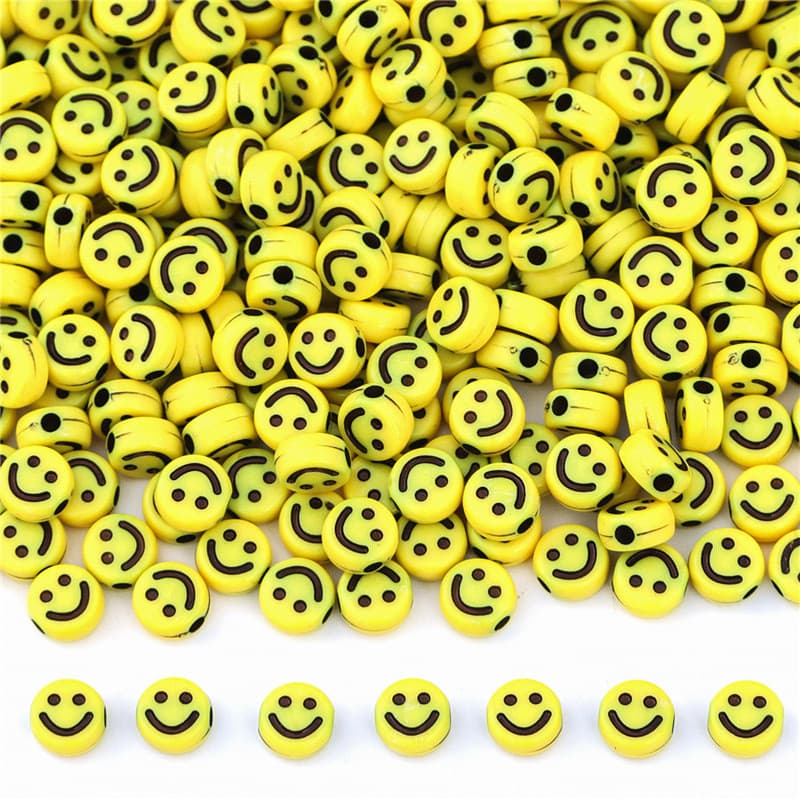 Smile Carinha Feliz Sorriso Emoji 100 Un Miçanga p/ Pulseira Infantil Colar Chaveiro Smiley