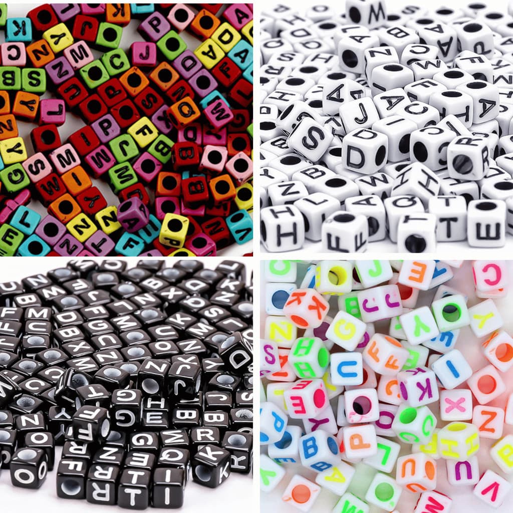 1000 Letras Alfabeto Miçangas Letrinhas Quadrada Infantil Pulseiras Colares Bijuterias