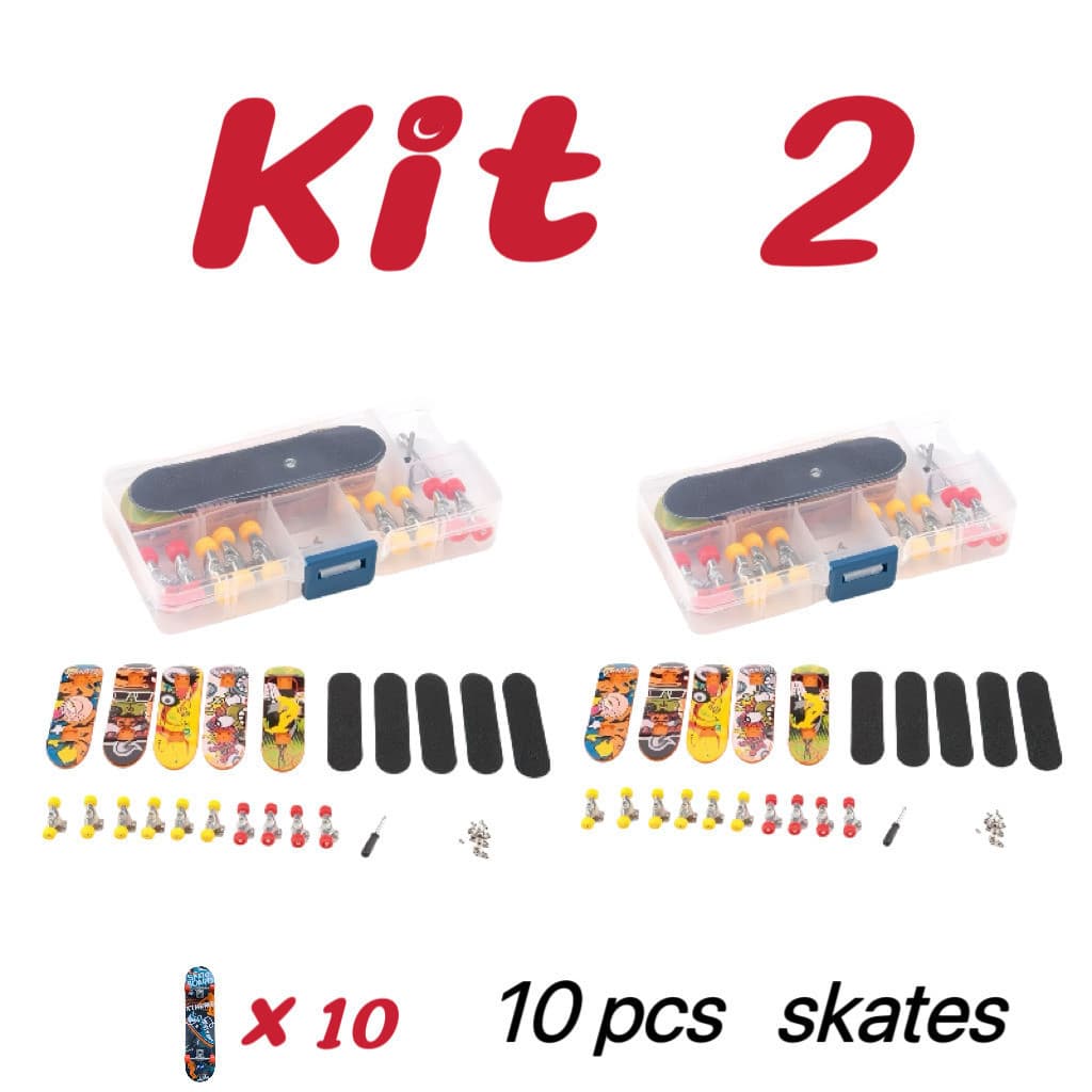 Kit 2 Skate de Dedo 10 peças skate, 10 lixas adesvias para montagem com chave e parafusos