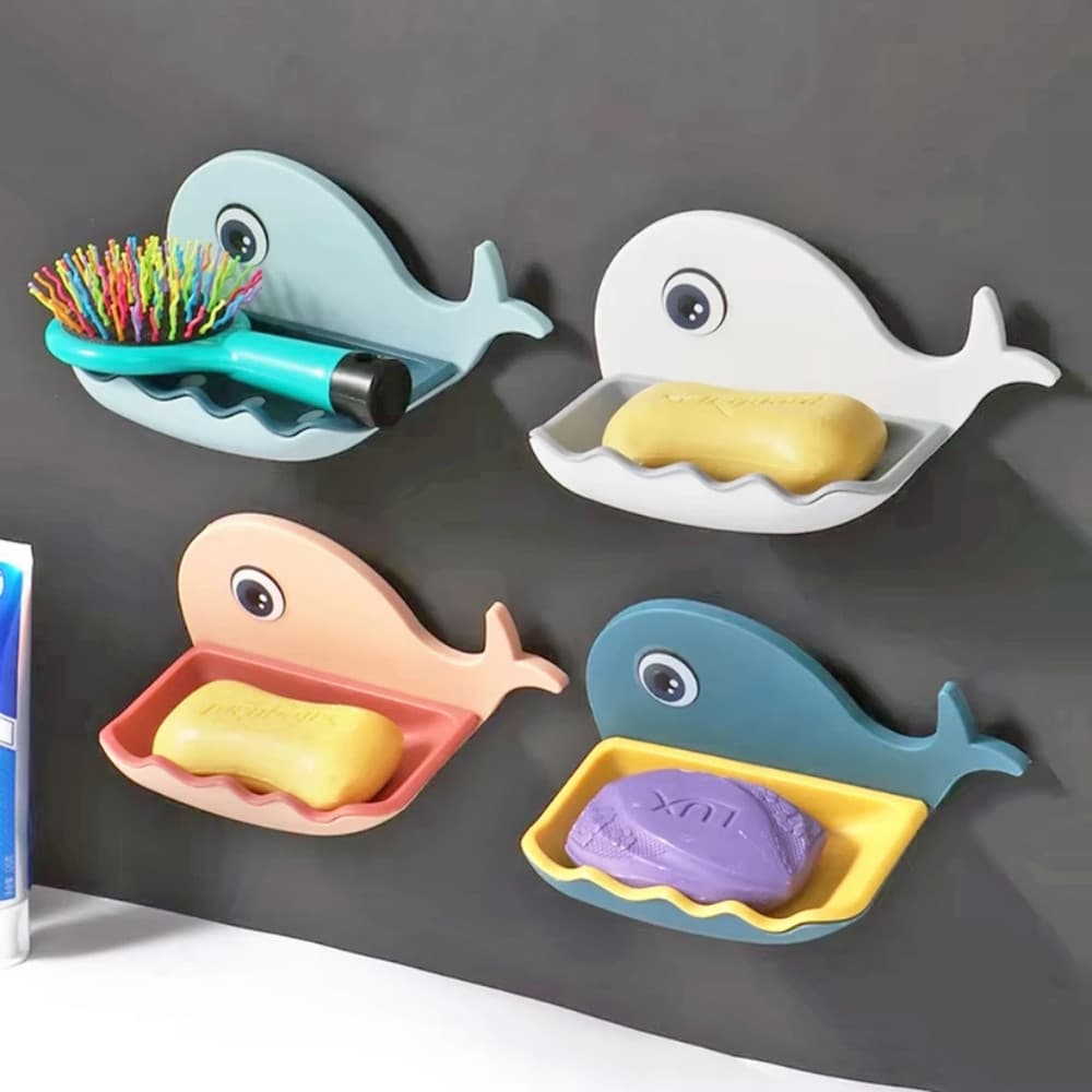 Kit Com 2 Saboneteiras De Parede Fofa Baleia Dupla Face Camada Dupla