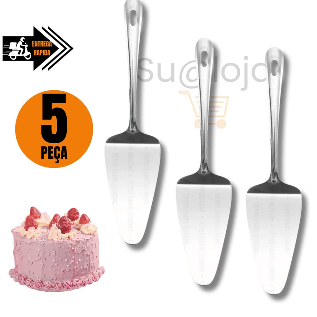 KIT 5 Espátula para Cortar Bolo Torta e Pães de Aço Inox 27,5CM