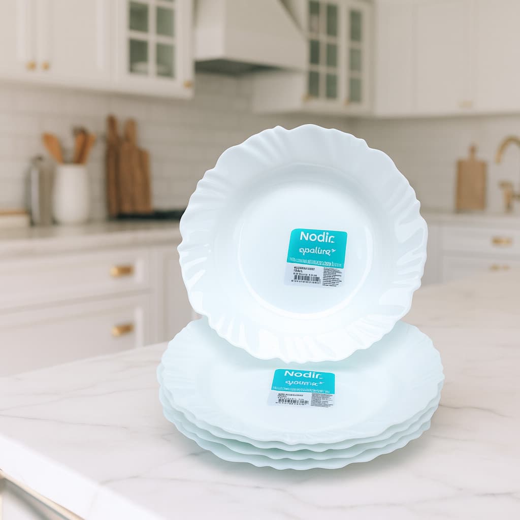 Kit  Pratos Fundos Nadir Opaline Pétala – Vidro Temperado Branco