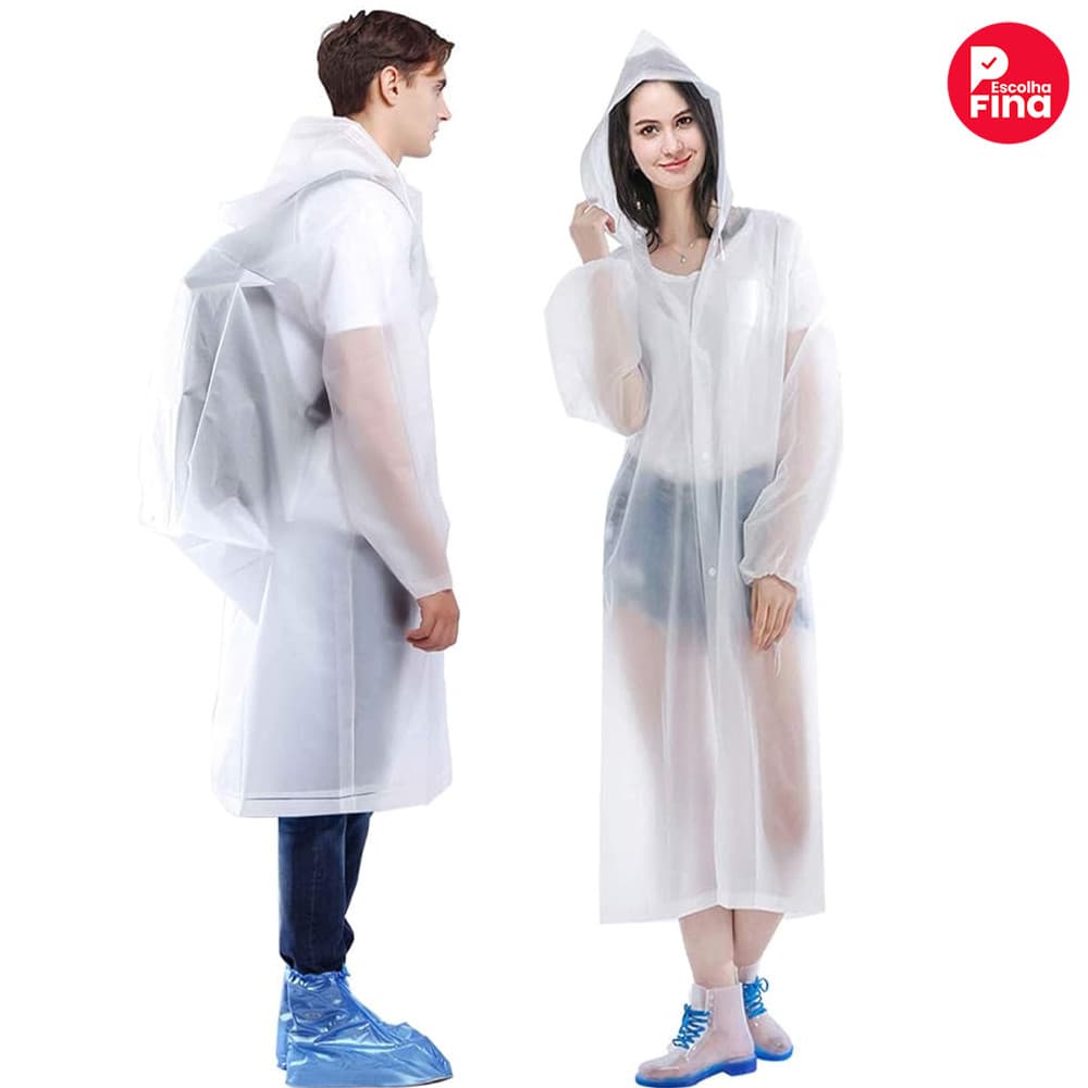 Conjunto Premium de Capa de Chuva e Capuz: Grossa, Longa, Transparente, Reforçada, Impermeável e Reutilizável