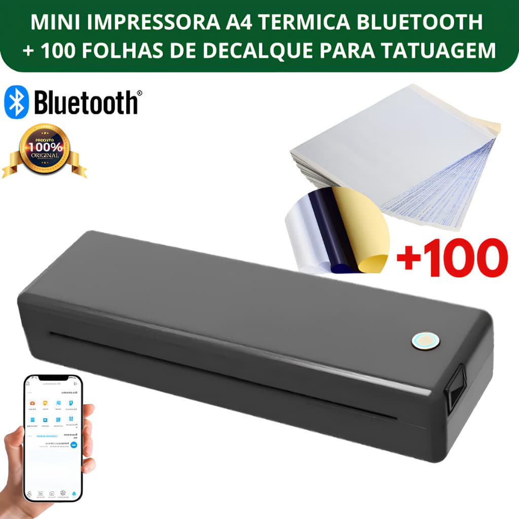Mini Impressora portartil A4 + 100 folhas de decalque