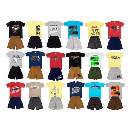 Kit 10 Peças de Roupas Infantil Menino 5 Camisetas + 5 Bermudas - Promoção Kit com 5 Conjuntos