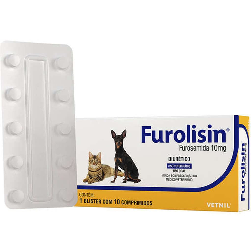 Furolisin Diurético Vetnil Comprimido 10 mg para Cães e Gatos - 10 Comprimidos