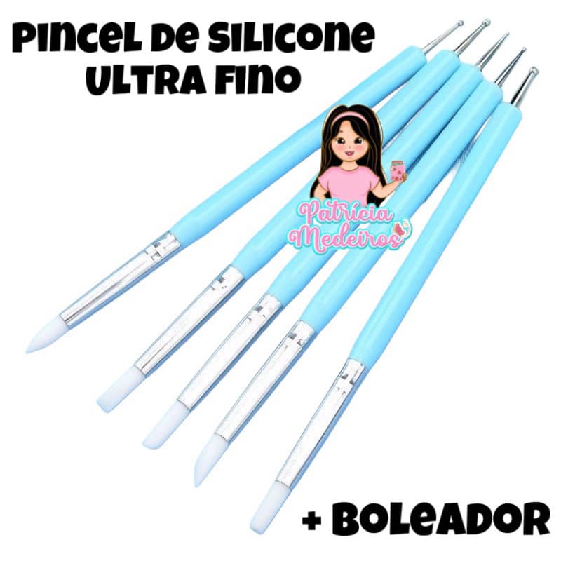 kit 5 Pincéis de Silicone Ultra Fino com Boleador