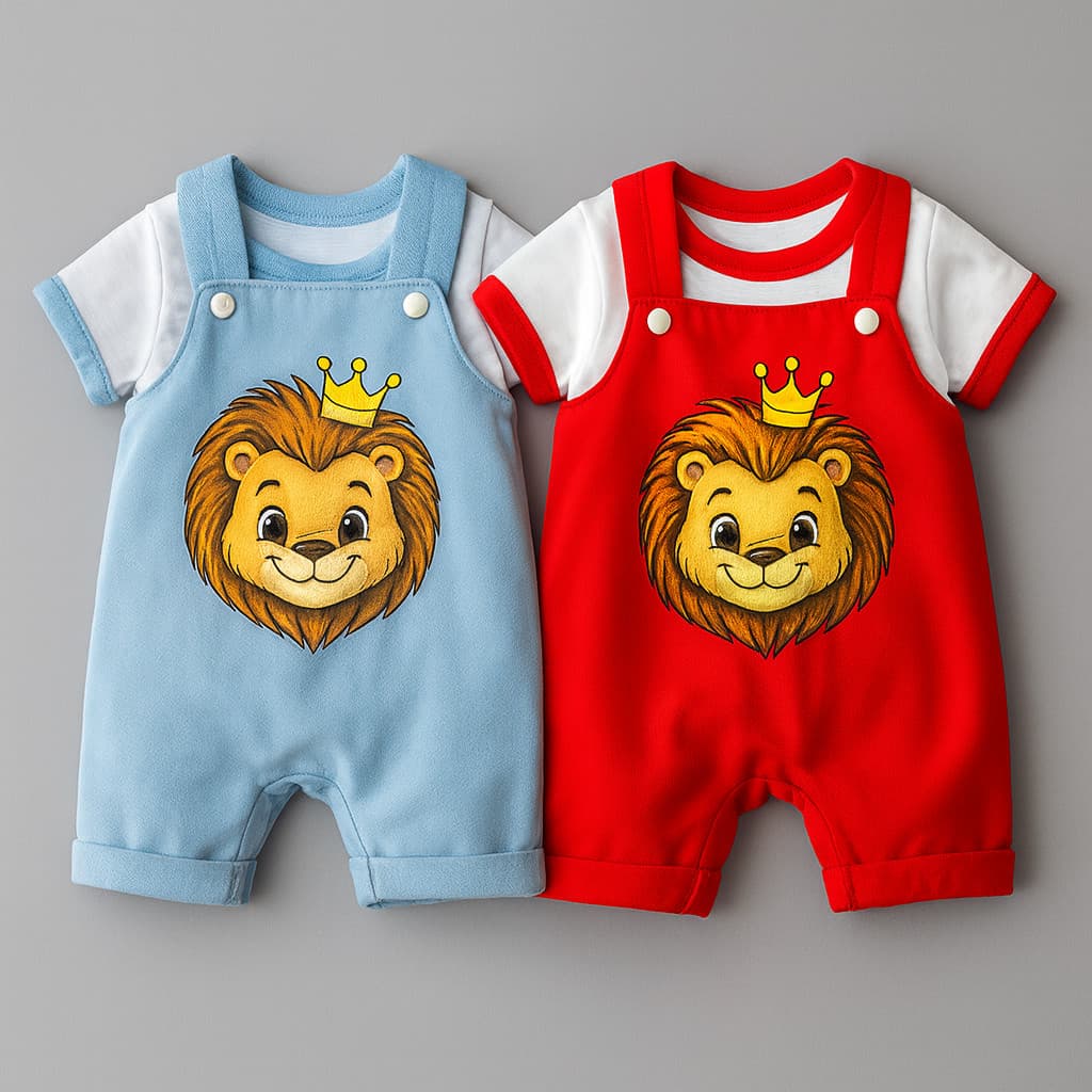Kit 2 pçs Conjunto Jardineira de Bebê Menino Com Camiseta Com Tema de Leão RN Recém Nascido