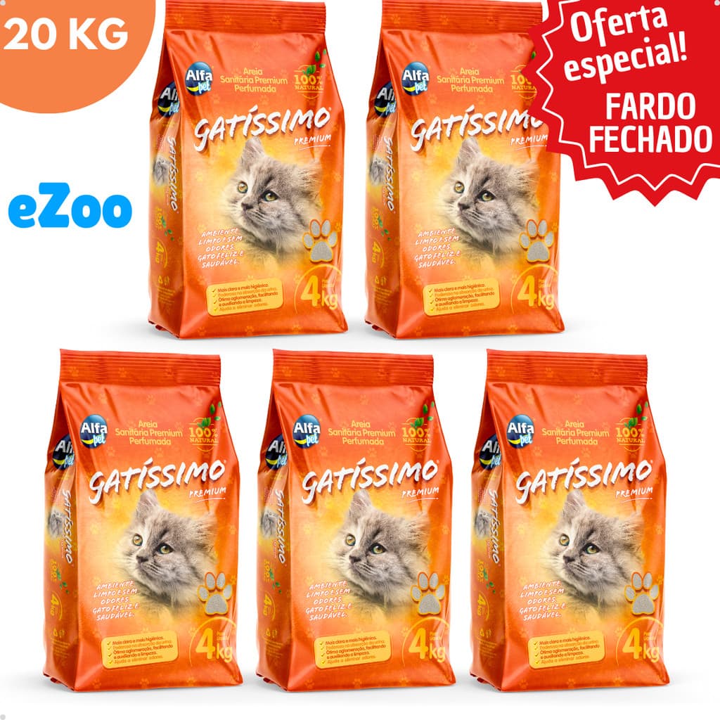Kit 5 Areia Sanitária Higiênica Natural Argila para Gatos Gatissimo Fardo Fechado 4Kg Alfa Pet