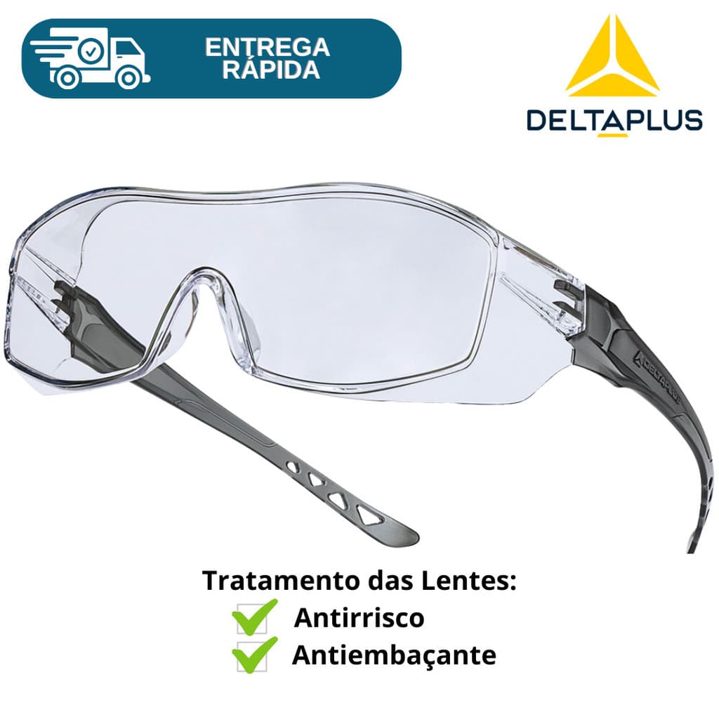 Oculos De Proteção Sobrepor Óculos De Grau Segurança Antirrisco Antiembaçante Hekla2 Delta Plus