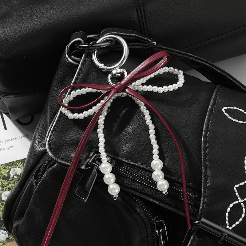 [largeloohg] Doce Vermelho Cereja Pérola Chaveiro Fita Bowknot Saco Pingente Chave Decoração Para Melhores Amigos Presen