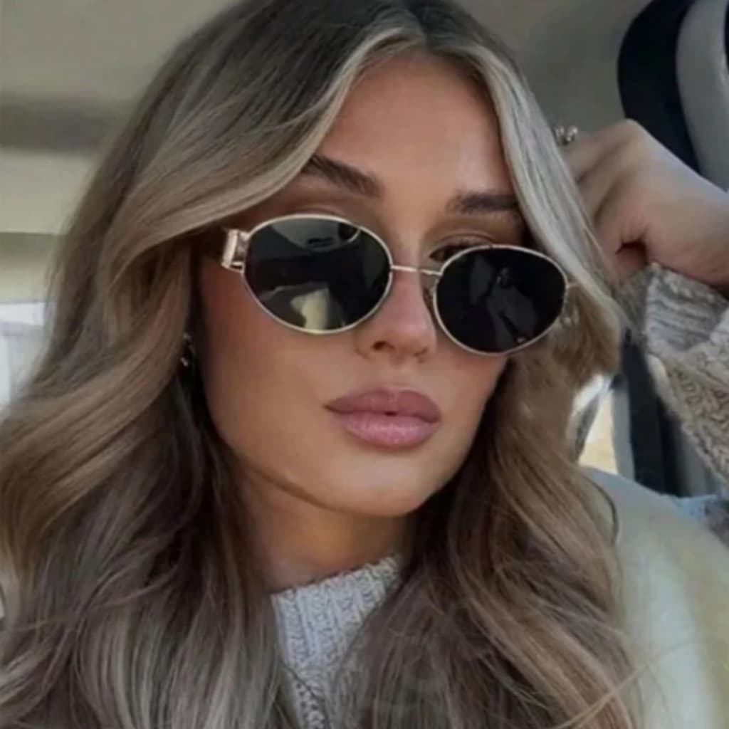 Óculos de Sol Feminino UV400 Ovais E Moldurados De Metal Moda Vintage Top Tendencia Acessórios de Praia