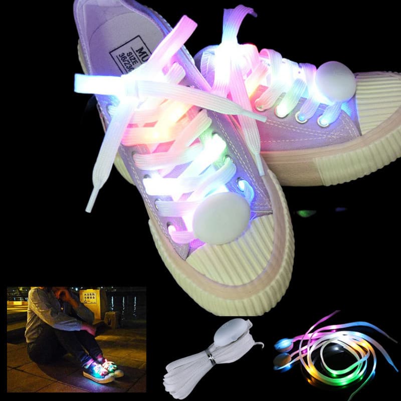 LED colorido luminoso cadarços imitação nylon noite correndo piscando fluorescente sapato corda