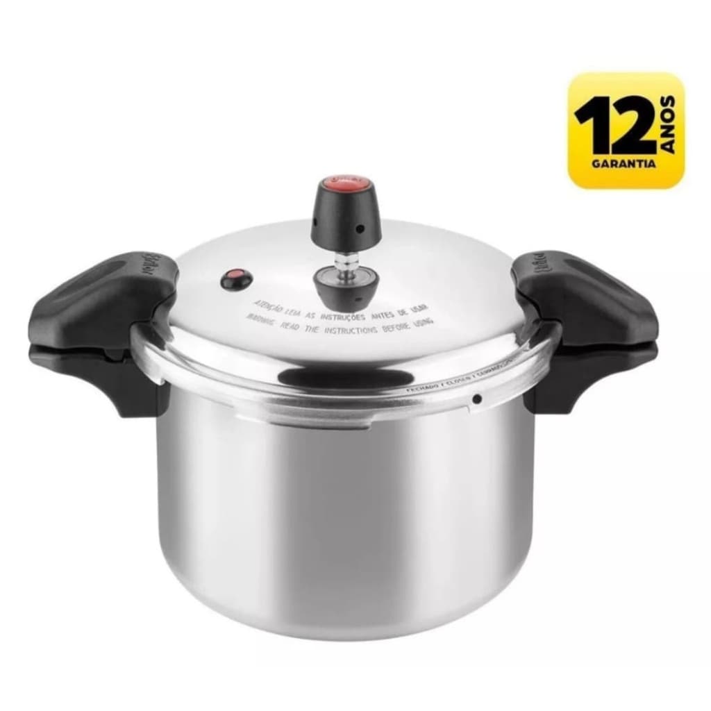 Panela de Pressão Alumínio Polido 3 e 4,5 L Fechamento Externo Alça Eirilar 12 A. Garantia