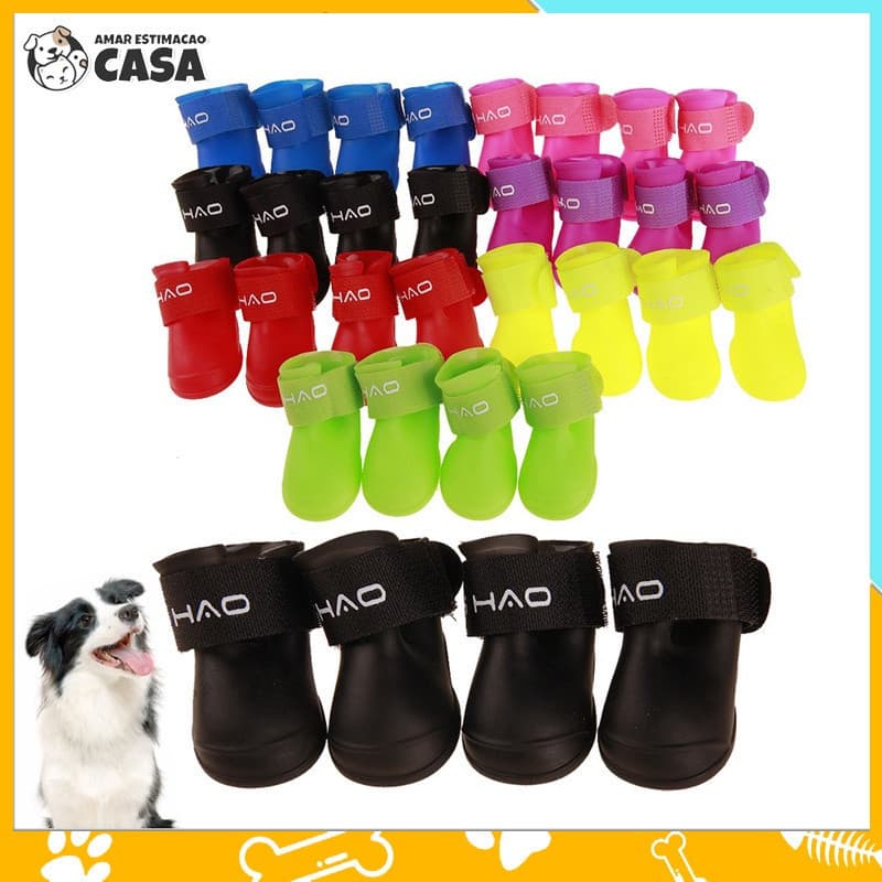 4 patas Sapato botinha para pet de silicone a prova d´água /Bota Para Animal De Estimação De Cor Lisa Antiderrapante