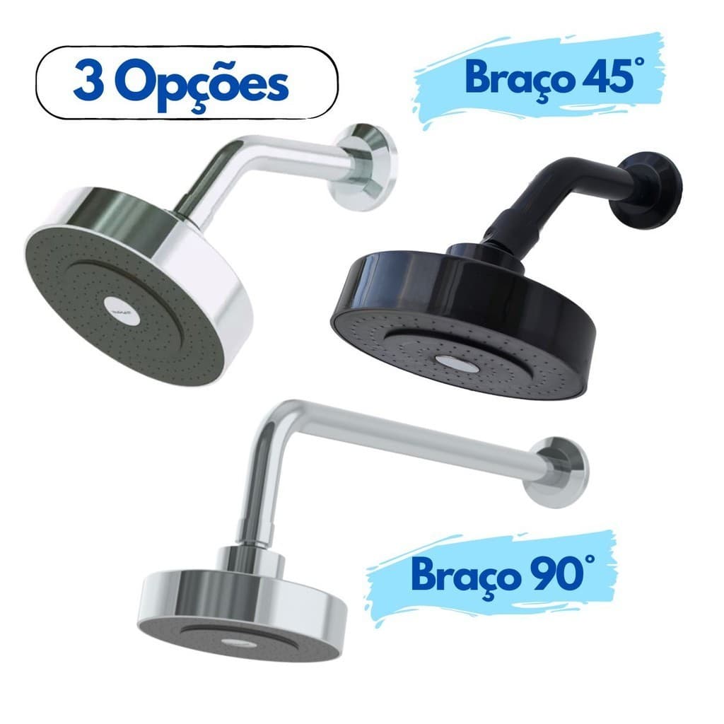 Chuveiro para Banheiro Ducha Aquecedor Solar Gás Slim Redondo ABS Cromado Preto