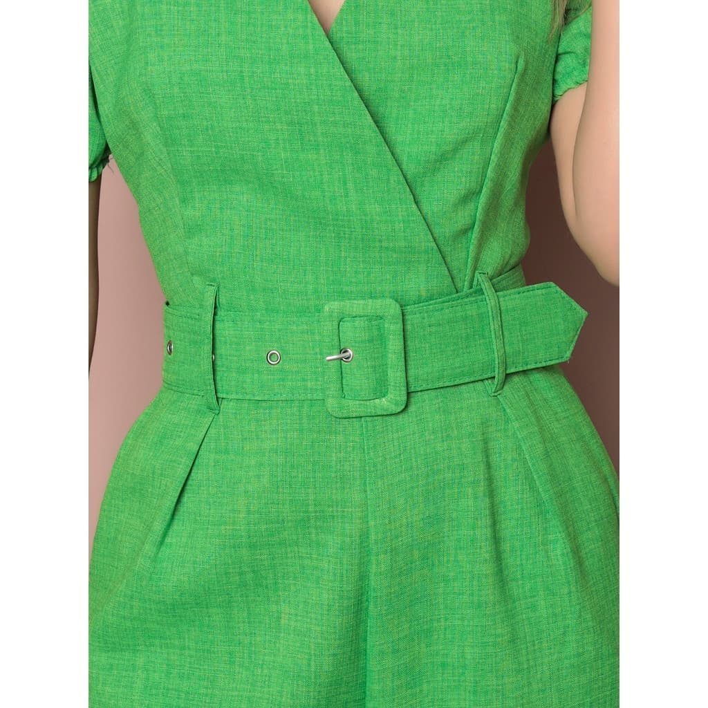 Macacão Com Cinto De Manga Bufante