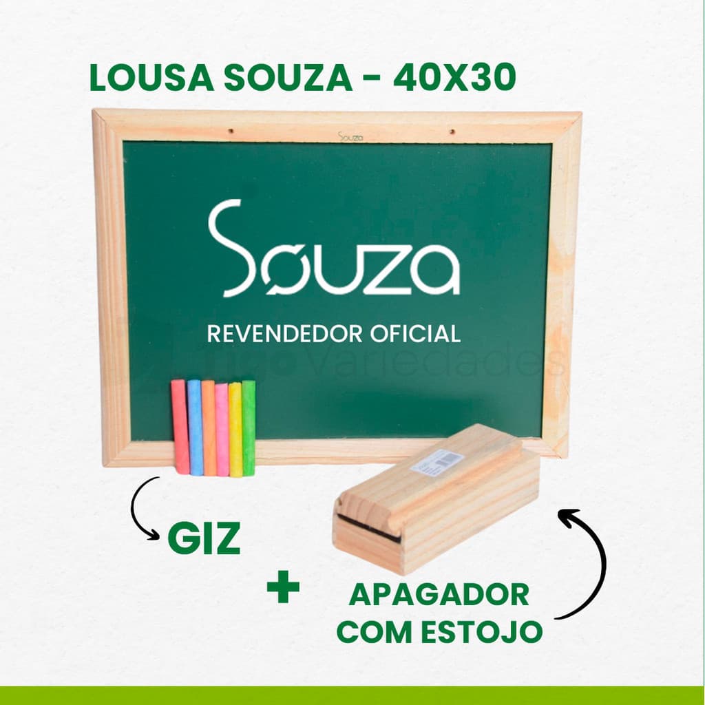 Lousa quadro escolar 40x30 com porta giz apagador e giz