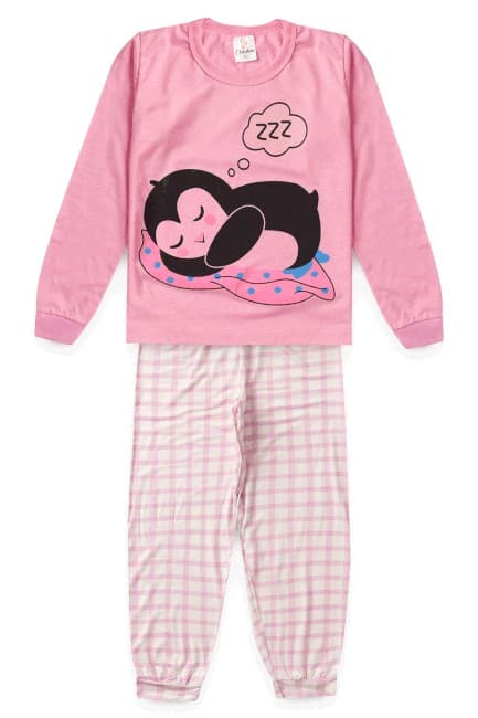 Pijama Infantil Pinguim Rosa