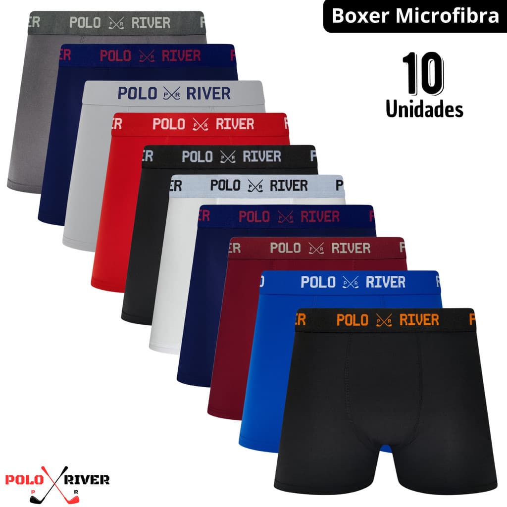 Kit 10 Cuecas Boxer em Microfibra Confortável Adulto Polo River